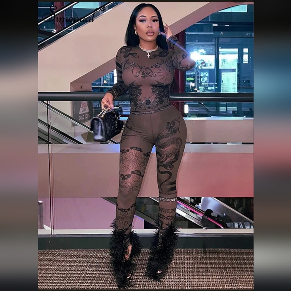 Brown & Black Mesh 2-Piece Set Long Sleeve Top & … - image 2